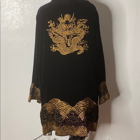 Citron Black Velvet Silk Asian Kimono Jacket 3X